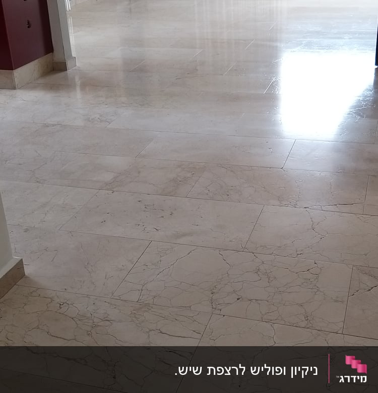 רצפה נקייה ומבריקה עם אור שמש משתקף